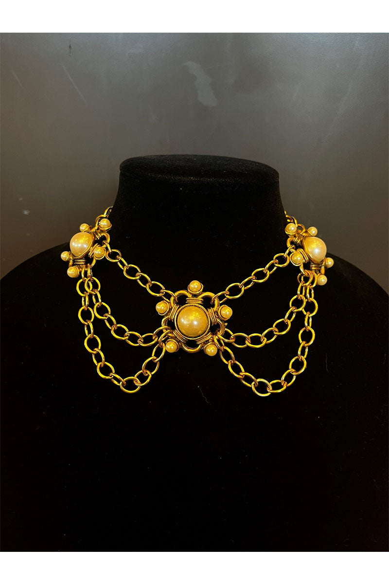 PEARL & CHAIN COLLAR NECKLACE