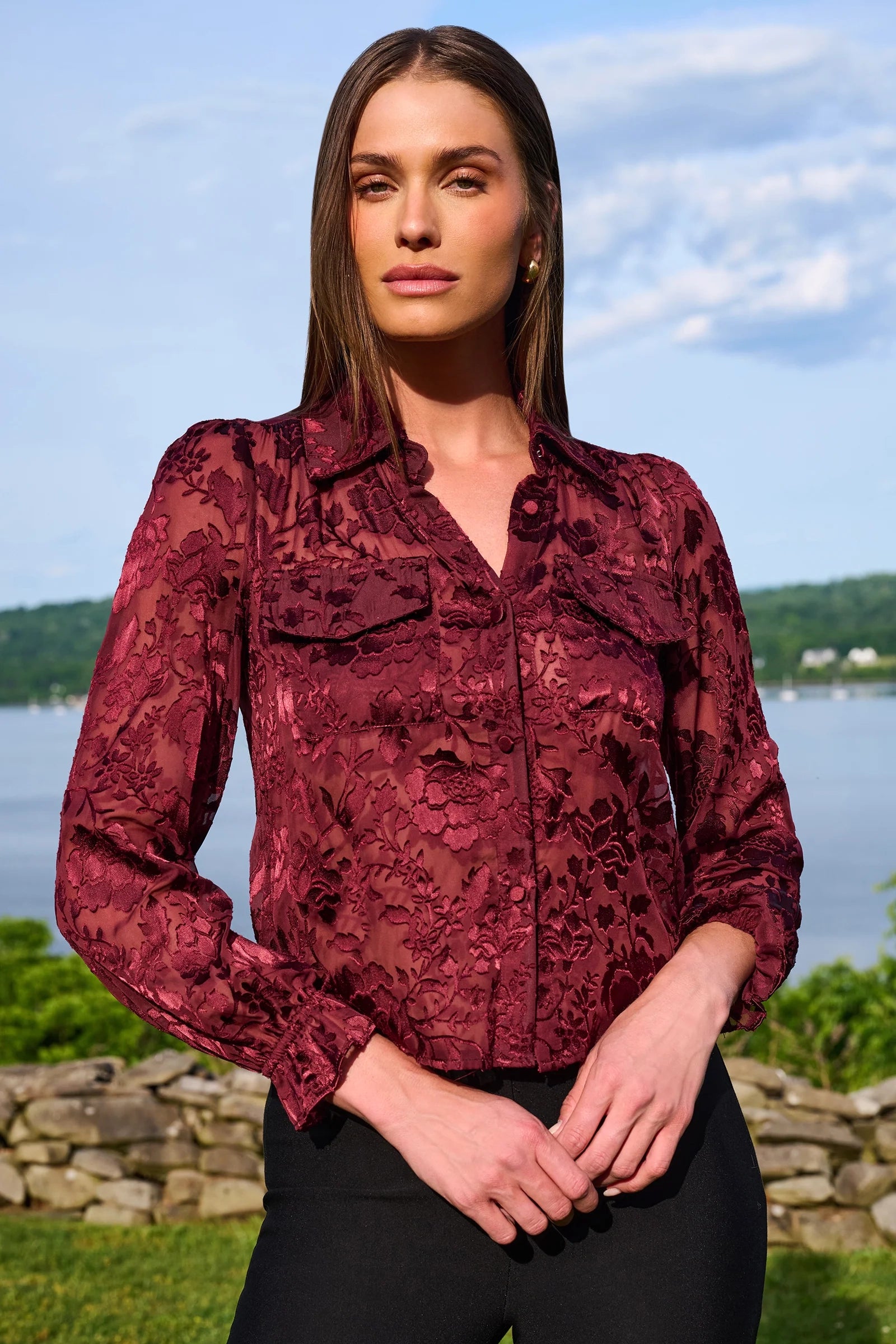 PRIYA FLORAL BURN-OUT BLOUSE