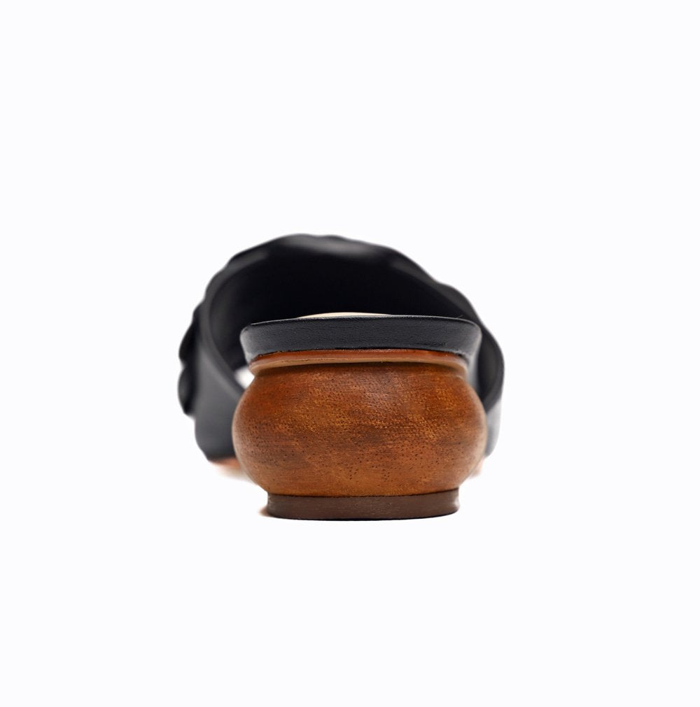 ROSE LEATHER FLOWER WOOD HEEL SANDAL