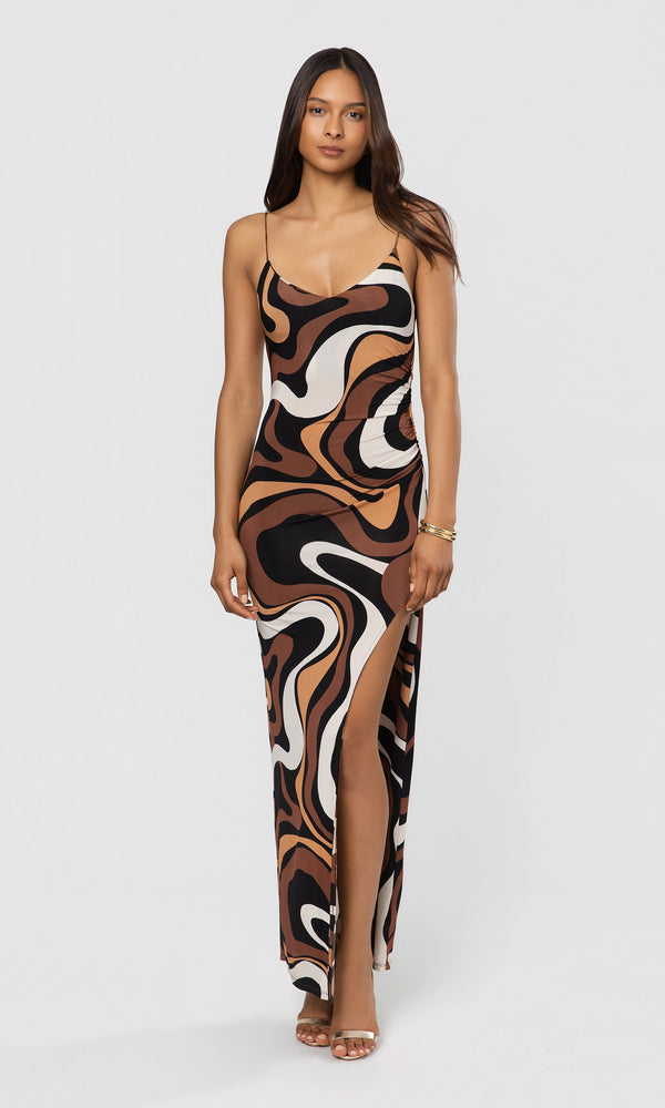 HAILEY GEO SHEEN JERSEY MAXI DRESS