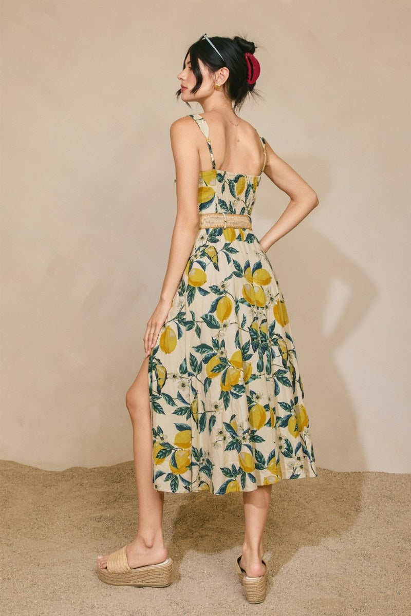 VNTG LEMONADE BELTED MIDI DRESS