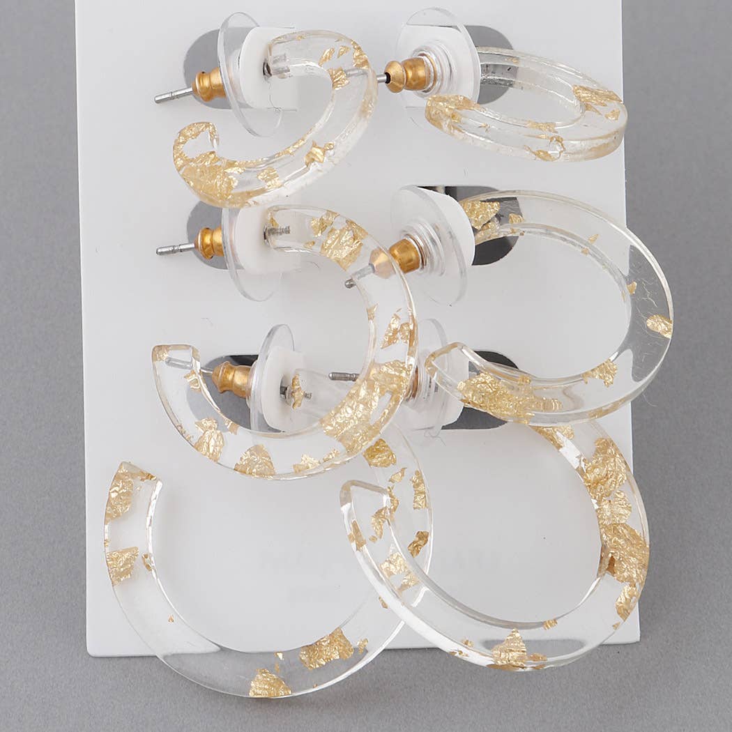 CLEAR HOOPS SET W/ GOLD