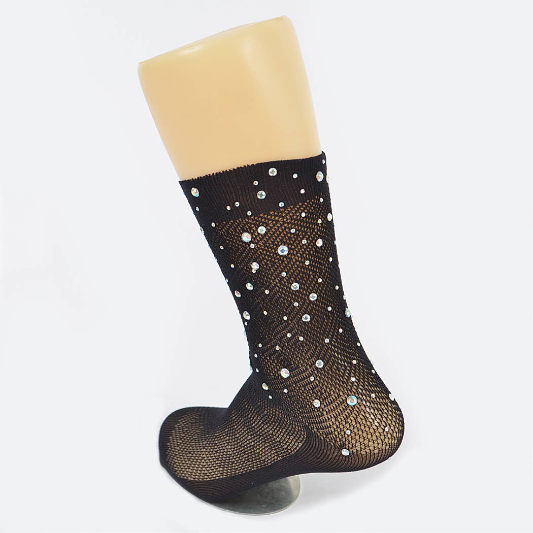 Rhinestone Mesh Socks: BK