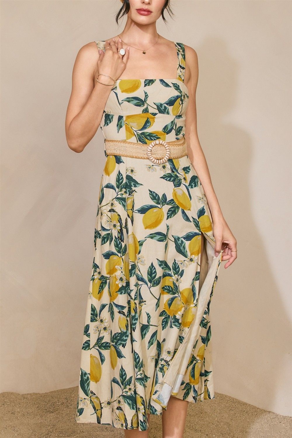lemonade yellow dress VNTG LEMONADE BELTED MIDI DRESS