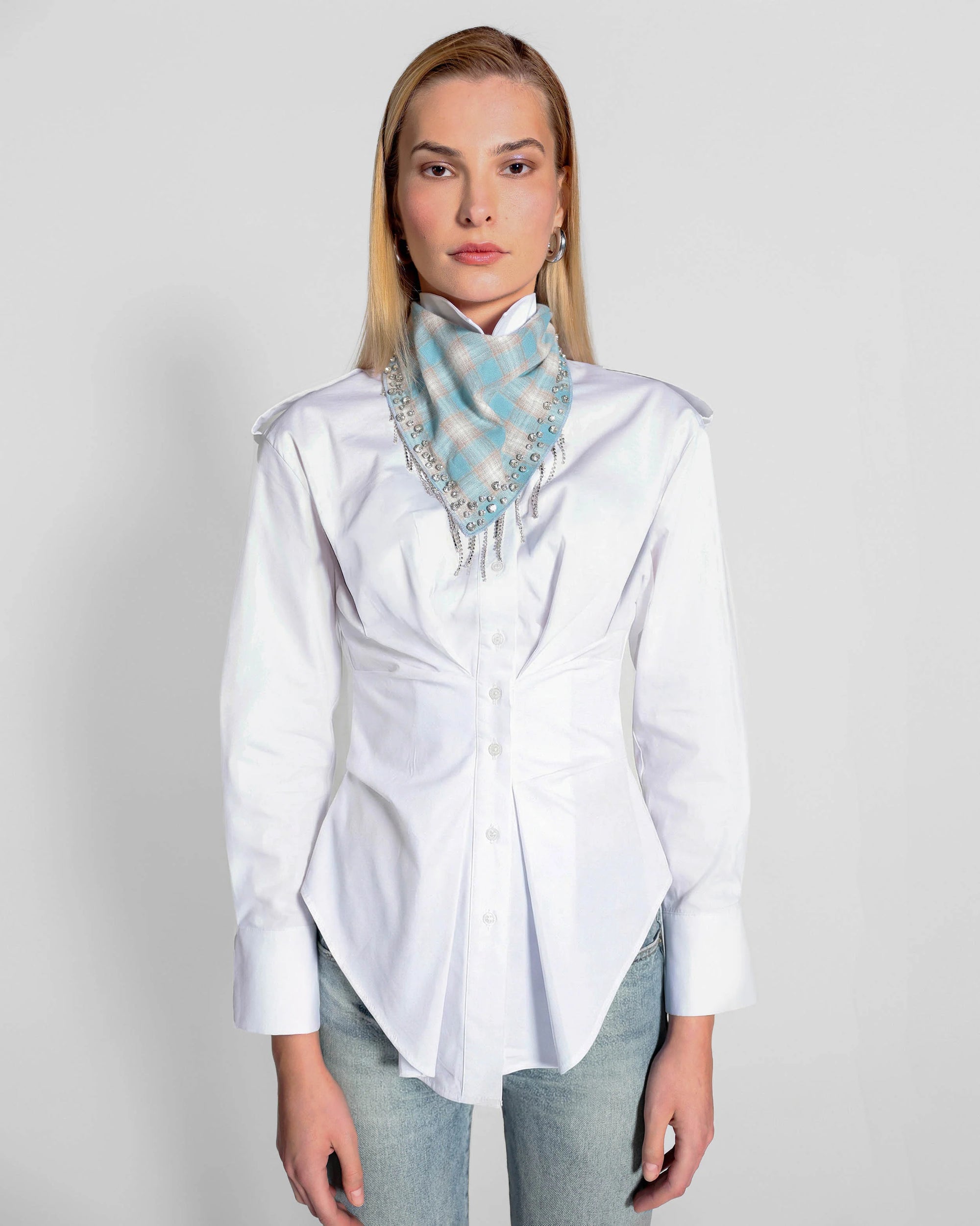 EUROPA PLAID FLANNEL EMBELLISHED SCARF