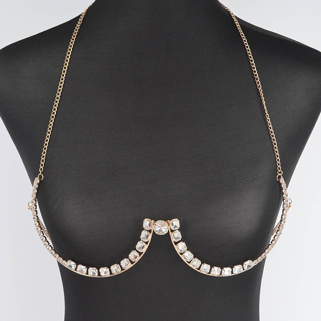 Rhinestone Bra Chain: Gold
