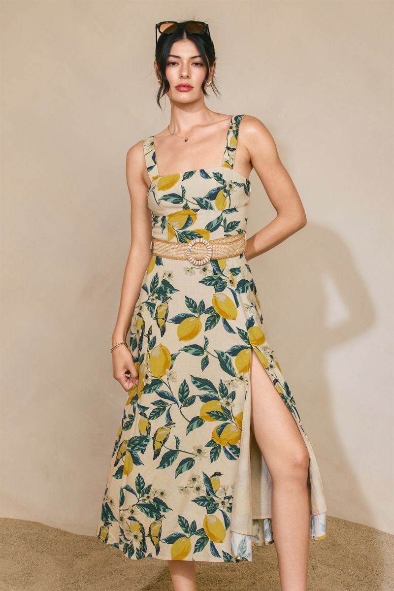 VNTG LEMONADE BELTED MIDI DRESS