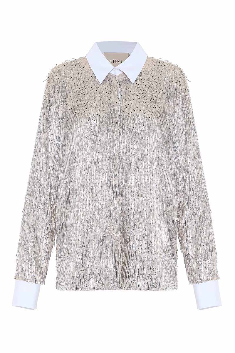 KLEIO SEQUINED COLLARED SHIRT