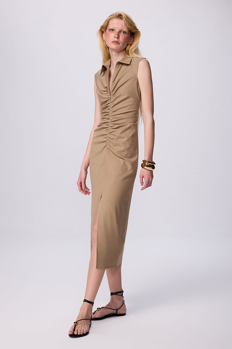 tan ruched dress Zea Ruched Set