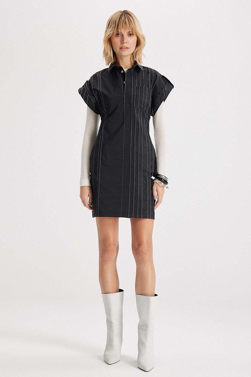 THEIA STRIPED TAFFETA CAMP DRESS