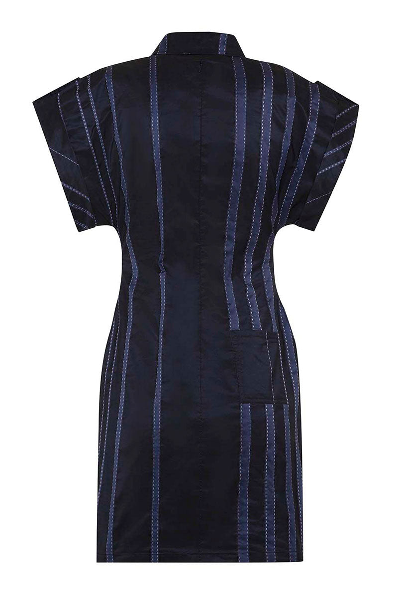 THEIA STRIPED TAFFETA CAMP DRESS