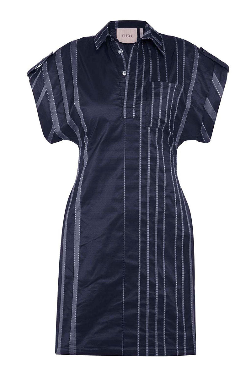 THEIA STRIPED TAFFETA CAMP DRESS