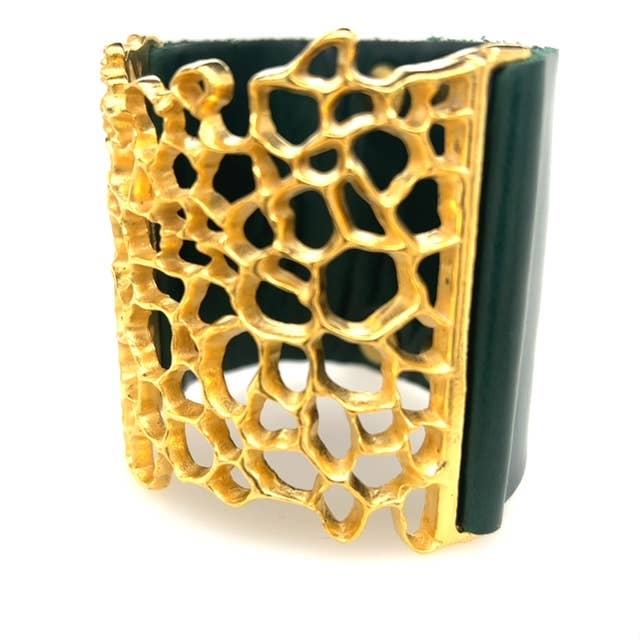 Honeycomb Bracelet in Gold Finish: White