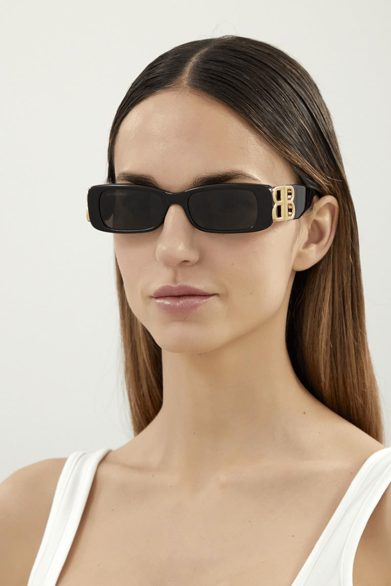 Women's Black Slim Rectangular Frame Sunglasses