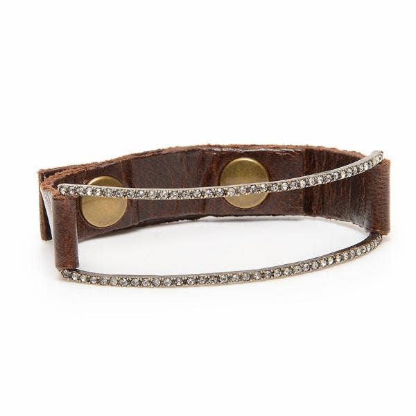 Pave Open Rectangle Leather Bracelet