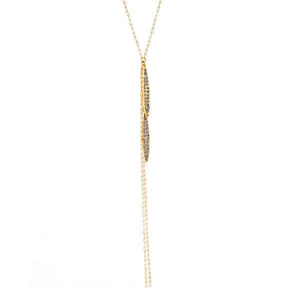 Double Crystal Leaf Necklace in Gold
